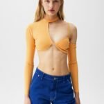 Asymmetric Long Sleeve Top With High Neck